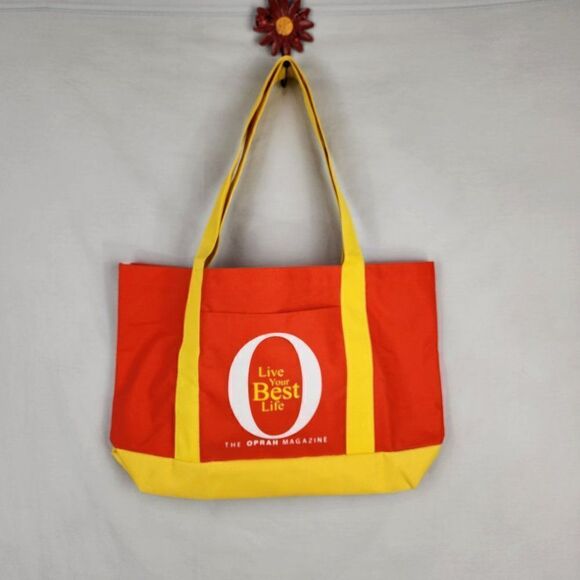 The Oprah Magazine Live Your Best Life Orange and Yellow Canvas Tote NWOT - Picture 1 of 6